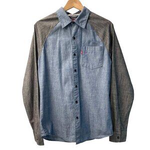 Levi's SMALL Modern Fit Cotton Colorblock Button Down Raglan Retro Work Shirt
